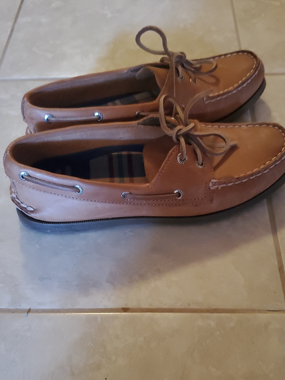 Sperry Tan Leather Moc Toe Boat Shoes